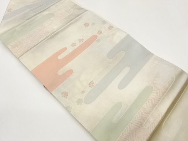 JAPANESE KIMONO / FLOWER ARABESQUE PATTERN WOVEN WEAVE NAGOYA OBI
